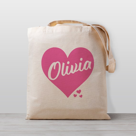 Personalized Tote Bag, Pink Heart, Valentine's Day, Pick your own colors Il_570xn