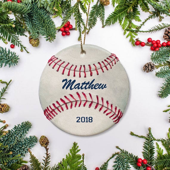 Baseball Christmas Ornament, Personalized Vintage Baseball Ornament, Watercolor Baseball Ornament, Keepsake, Baby's 1st Christmas 2020 Il_570xn