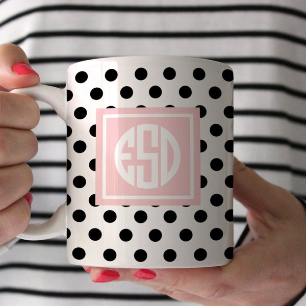 Personalized Coffee Mug -Polka dot with monogram - Customize your colors