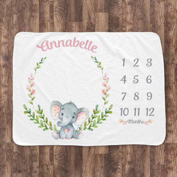 Baby Month Milestone Blanket Striped Grey Floral