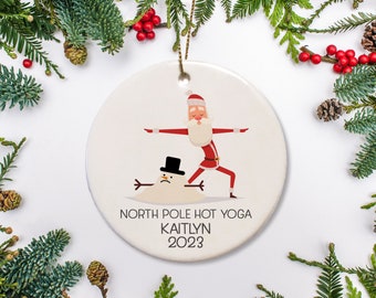 Yoga Christmas Ornament, Yoga Santa North Pole Hot Yoga,  Gift for Yogi, Yoga Teacher, Meditation, funny yoga gift