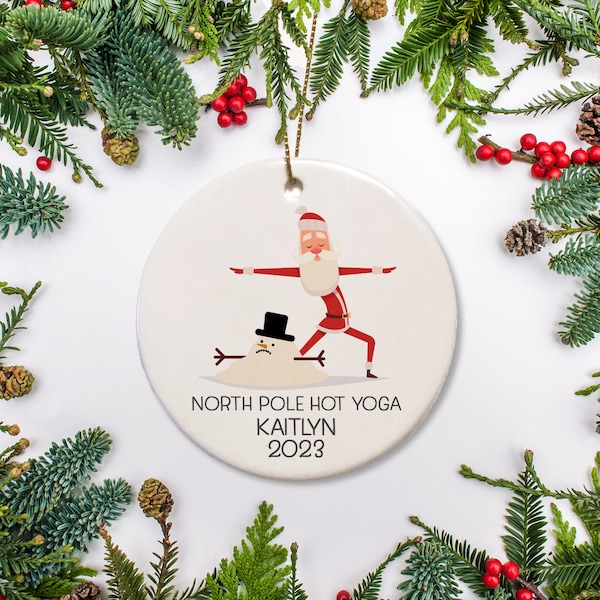 Yoga Christmas Ornament, Yoga Santa North Pole Hot Yoga,  Gift for Yogi, Yoga Teacher, Meditation, funny yoga gift