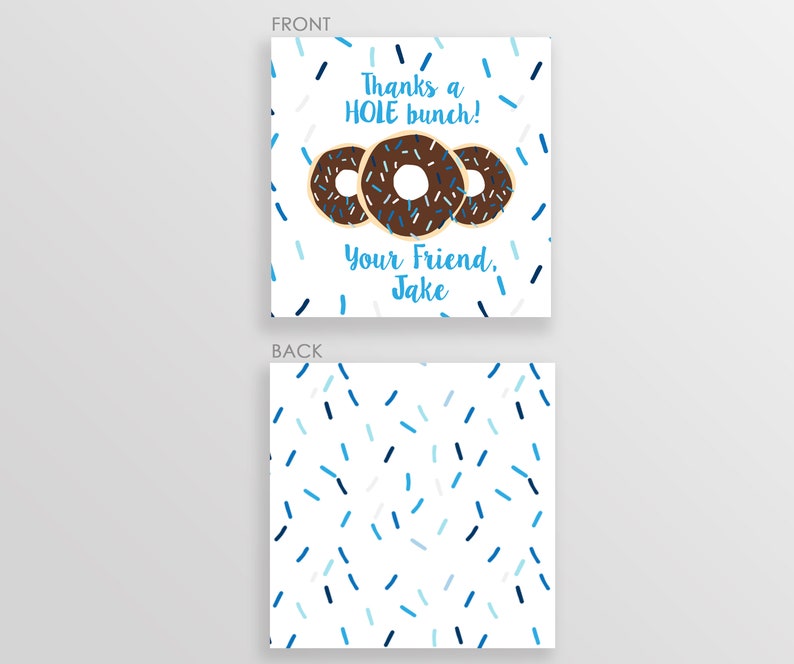 Donut favor tags, DIY, Instant download, chocolate with blue sprinkles Printable DIY with fully editable text, edit on Templett.com image 2