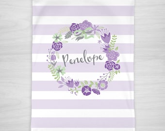 Personalized Baby Blanket, PURPLE Girl Baby blanket, Custom Receiving Blanket, Baby Crib Blanket, Swaddling Blanket, Custom Baby Shower Gift