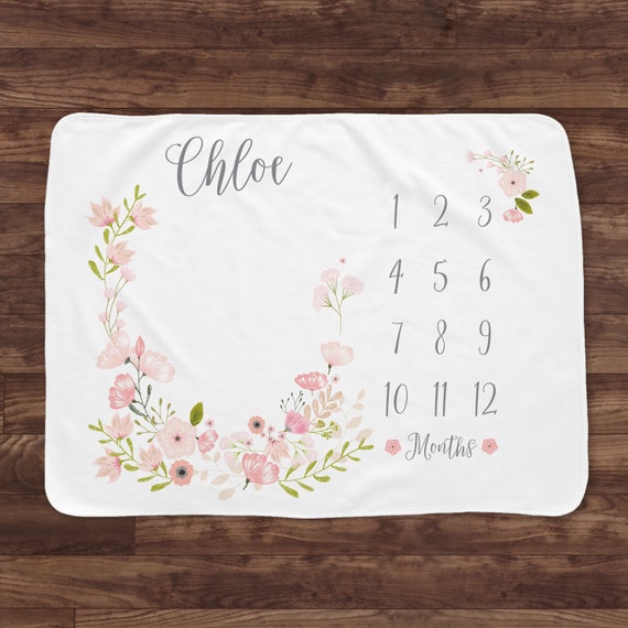 Download Baby Month Milestone Blanket Blossom Pink Girl Personalized Baby Blanket Track Growth And Age New Mom Baby Shower Gift By Pipsy Com Catch My Party