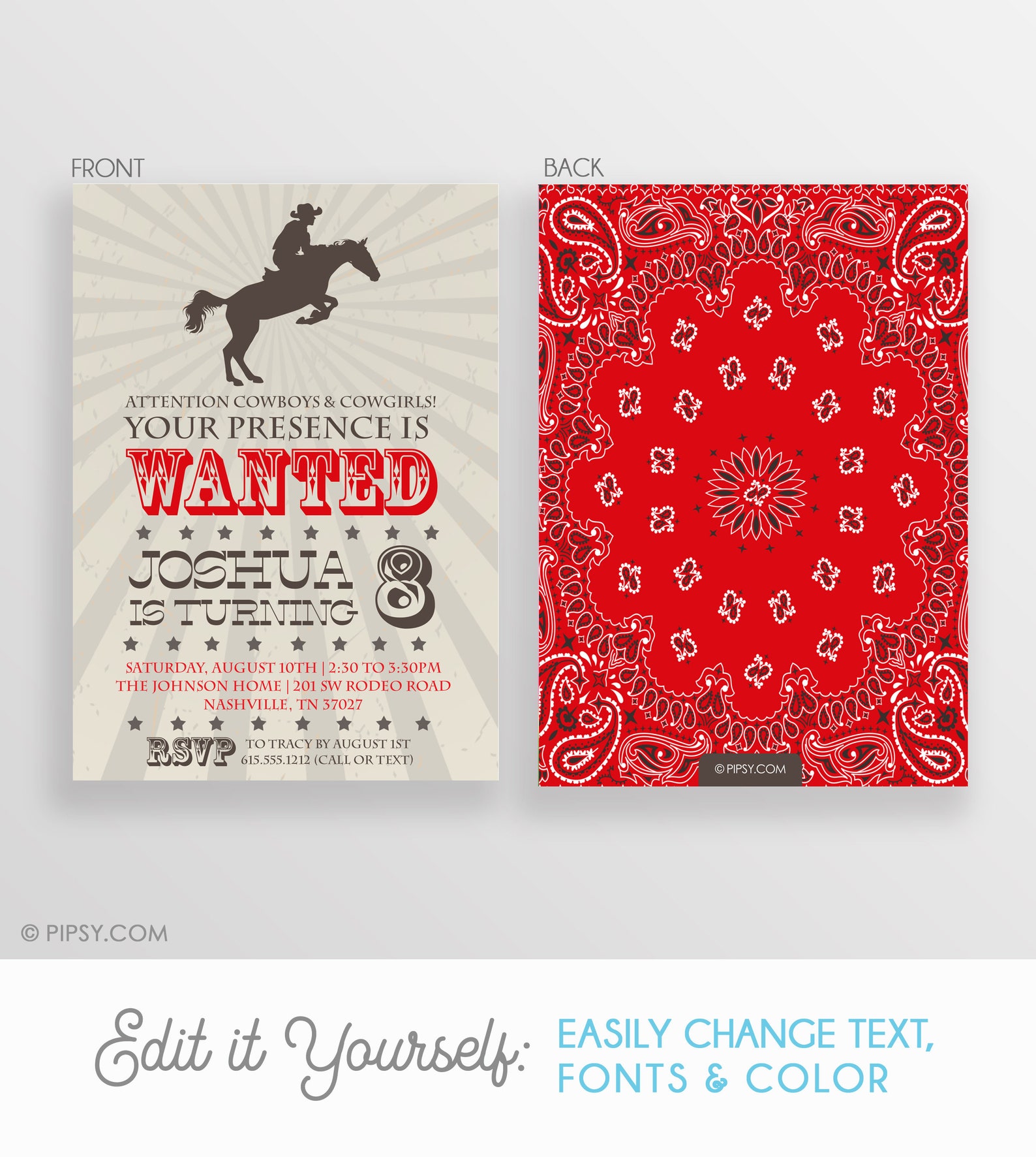 Cowboy Birthday Party Invitation Western Party DIY Etsy