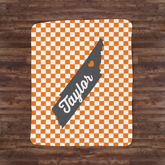 Personalized Tennessee Blanket Huge Size 50x60 Inches Sherpa Option Available Checkerboard Orange Blanket Fleece Etsy
