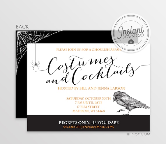 Costumes and Cocktails - Costume Party - Halloween - DIY Editable File ...