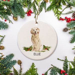Golden retriever personalized christmas ornament, featuring you yellow lab name