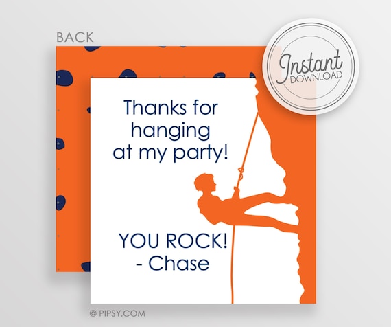 Boy Rock Climbing Party - Square Gift Tag Set - Printable DIY with fully editable text and colors Il_570xn