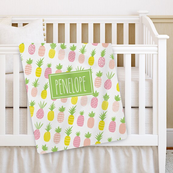 Personalized Baby Blanket Pineapple Girl Blanket Receiving Blanket Pink Yellow Green Baby Crib Blanket Baby Shower Gift By Pipsy Com Catch My Party