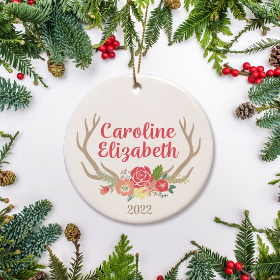 Personalized Christmas Ornament, Baby Girl Ornament, Deer Antler Ornament, Boho Ornament, Baby's 1st Christmas 2022 Il_570xn