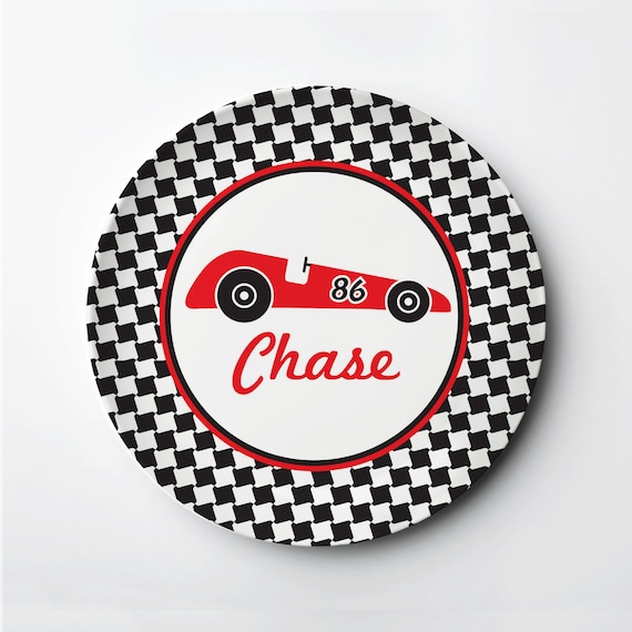 Personalized Children's Racecar Plate - Race Car Design Polymer Plate for Boys - Microwave Dishwasher Oven Safe - Lasts for years Il_570xn