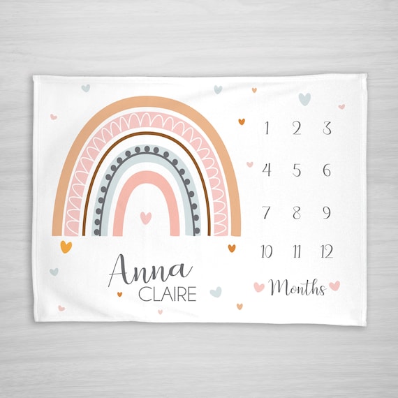 Baby Month Milestone Blanket, Modern Rainbow-Warm colors, Customize with nursery colors, Personalized Baby Blanket, New Mom Baby Shower Gift Il_570xn