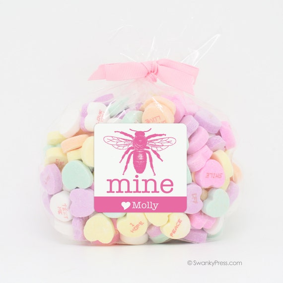 Valentine Stickers, Bee Mine Valentine Class Gift Stickers, Favor Stickers, bumblebee Valentine, Beary Sweet for Favors, Treat Bags, be mine Il_570xn