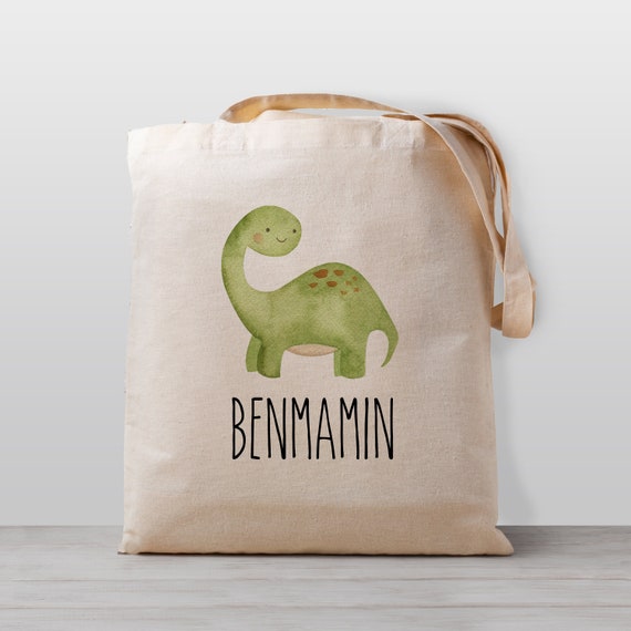 Personalized Dinosaur Tote Bag, Name, Boy Girl Kids, Gender Neutral Canvas Bag, Brontosaurus Il_570xn