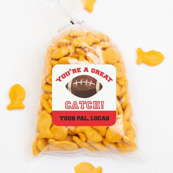 Valentine Stickers Personalized, Football - You're a great catch, Favor Stickers, Class Valentine, Favors, Treat Bags Il_570xn