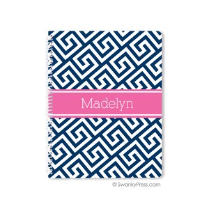 Personalized Spiral Notebook Greek Key Pattern School Supplies Pick Your School Colors and Monogram Notebook image 1