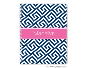 Personalized Spiral Notebook -Greek Key Pattern School Supplies - Pick Your School Colors and Monogram Notebook