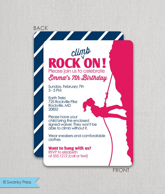 Rock Climbing Girls Rock On Birthday Invitation Etsy