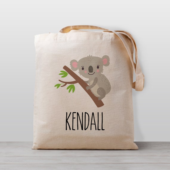 Personalized Kids tote bag, koala bear, Name school daycare toy bag, Boy Girl Kids, Gender Neutral Canvas Bag Il_570xn