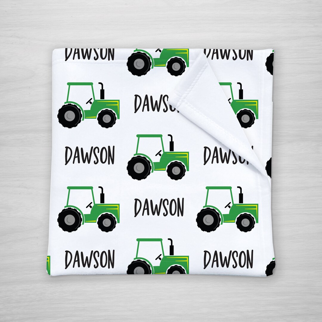 Personalized Baby Blanket Boy, Tractor Blanket for Child, Kid, Toddler