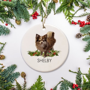 Chihuahua Christmas Ornament, Personalized with your dog&#39;s name, long haired brown Chihuahua