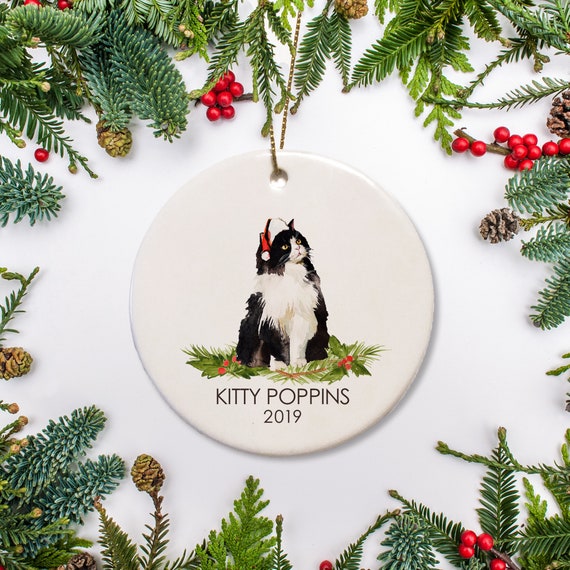 Black And White Long Hair Cat Christmas Ornament Personalized Cat