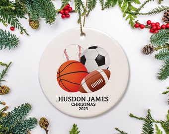 Sports Christmas Ornament, Personalized Baseball, basketball, football, Soccer Kid's Ornament, Sports Ornament