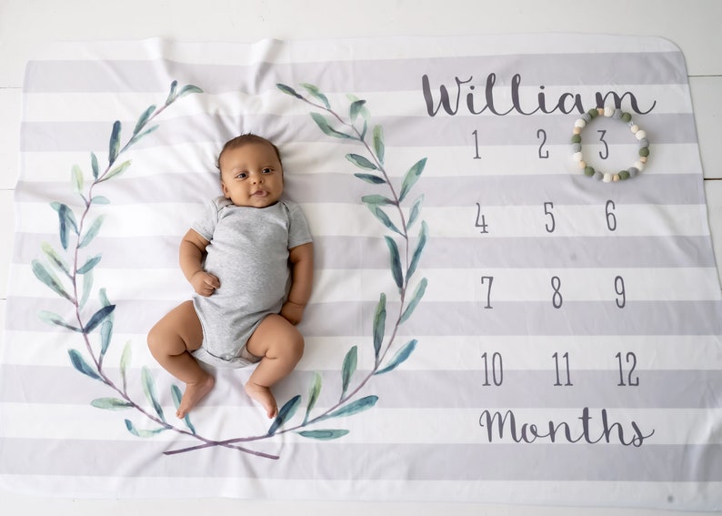 Milestone Blanket Baby Month Blanket Boy Gray Stripes Etsy