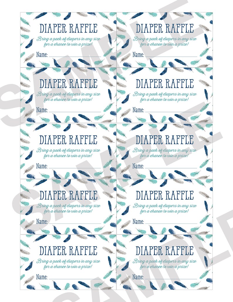 Diaper Raffle Card Printable Arrows &amp; Feathers Baby | Etsy