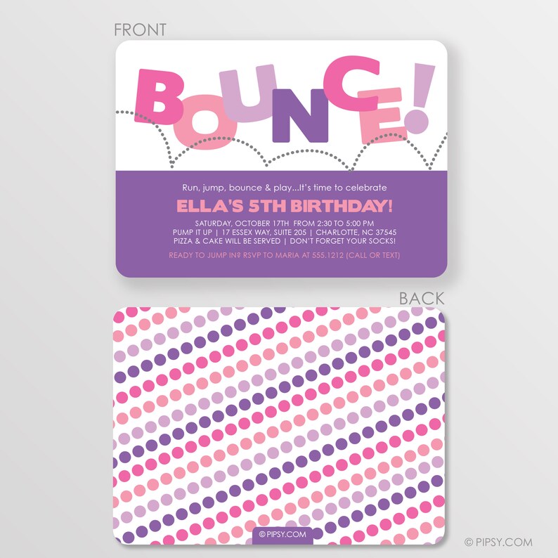 Bounce Invitation, Bounce House Birthday Party Invitation for girls, Pump It Up Party, Trampoline Party Invitation image 2