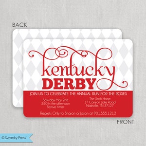 Kentucky Derby Invitation Derby Party Invitation Run for the Roses Harlequin Invitation image 1