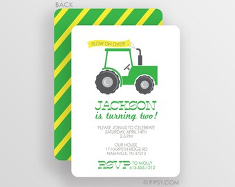 Tractor or Farm  Party Birthday Invitations .  Fun 2-sided Design on premium cardstock