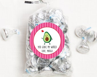 Valentine's Day Stickers -  "You guac my world" - Avocado - 12 per sheet or print at home digital file