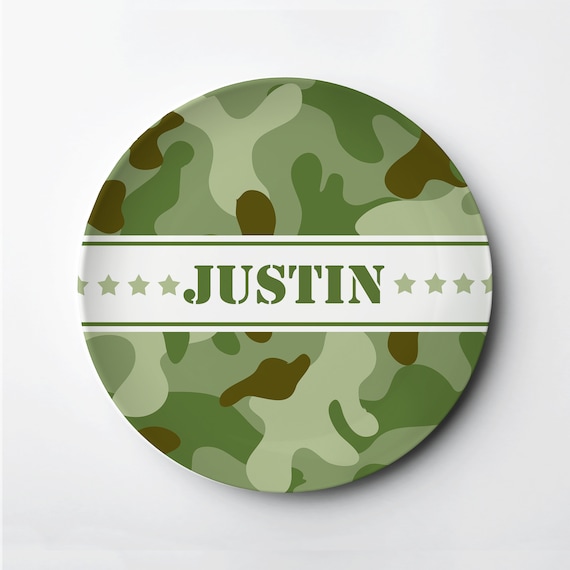 Camouflage Personalized Plate, Boy Army Hunting Personalized Polymer Plate - Microwave Oven Dishwasher Safe, Lasts for Years Il_570xn