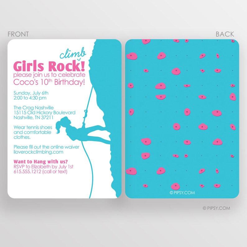 Rock Climbing Birthday Party Invitation Girls Rock On Pick Etsy
