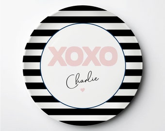 Valentine's Day Kids Plate, Personalized ThermoSāf® reusable plate, XOXO, dishwasher, microwave safe