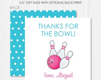 Pink and Blue Bowling Party Square Gift Tag Set - Printable DIY with fully editable text