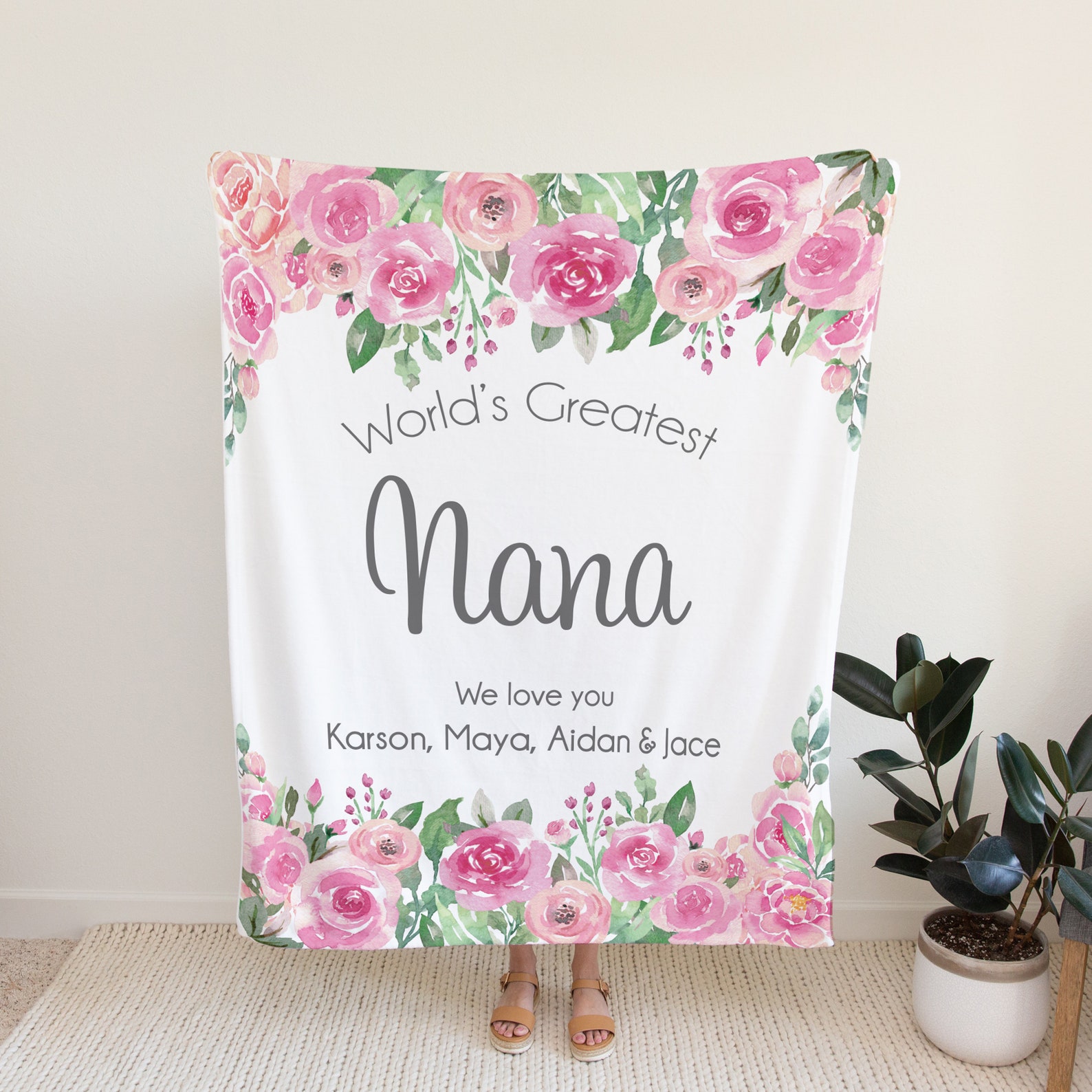 Personalized Mother's Day Blanket With Pink Roses Gift Etsy
