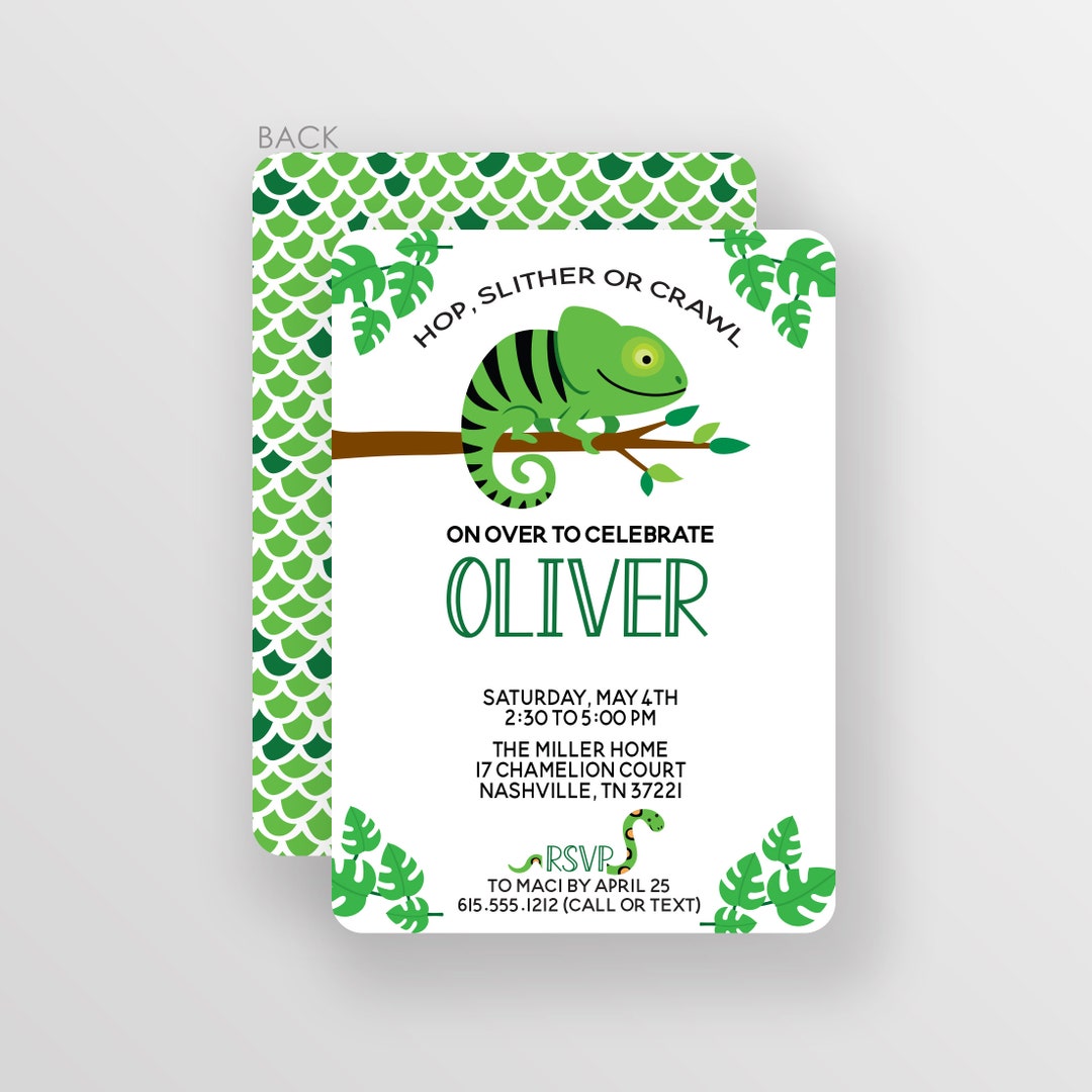 Reptile Birthday Party Invitation, Digital or Printed on Thick