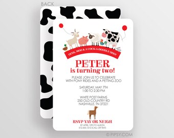 Farm Birthday Invitation for a Girl or Boy, Farm Party Invite, Petting Zoo Invitation, Farm Theme Party