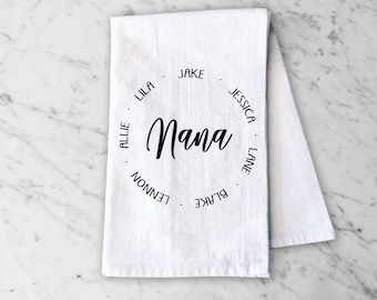 Mother's Day Personalized Tea Towel, kitchen decor, Gift for Mimi, Nona, Grandma, Mom, 100% cotton, Made in the USA, Flour Sack Hand Towel