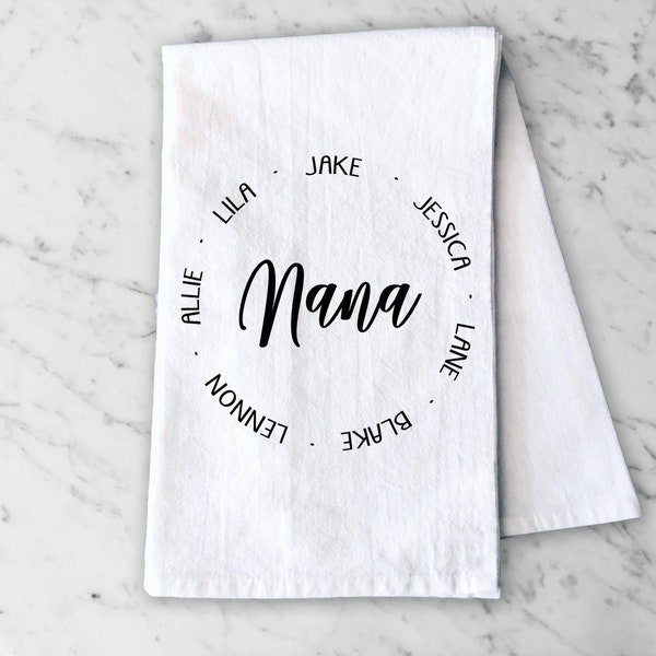 Mother's Day Personalized Tea Towel, kitchen decor, Gift for Mimi, Nona, Grandma, Mom, 100% cotton, Made in the USA, Flour Sack Hand Towel