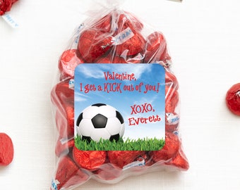 Valentine's Day Stickers -  "I get a KICK out of you" - Soccer ball - 12 per sheet or print at home digital file
