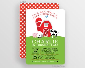 Farm Birthday Invitation for a Girl or Boy, Barn Invitation, Petting Zoo Invitation, Farm Theme Party, Petting Zoo Party, Oink Baa Moo