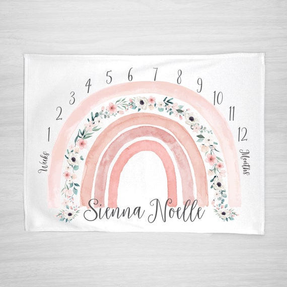 Boho Rainbow Milestone Blanket, Pink Floral Rainbow Baby Baby Blanket