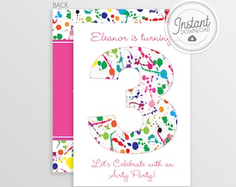 Paint Splatter Art Party Invitation- Instant Download & Editable File - Personalize at home with Templett