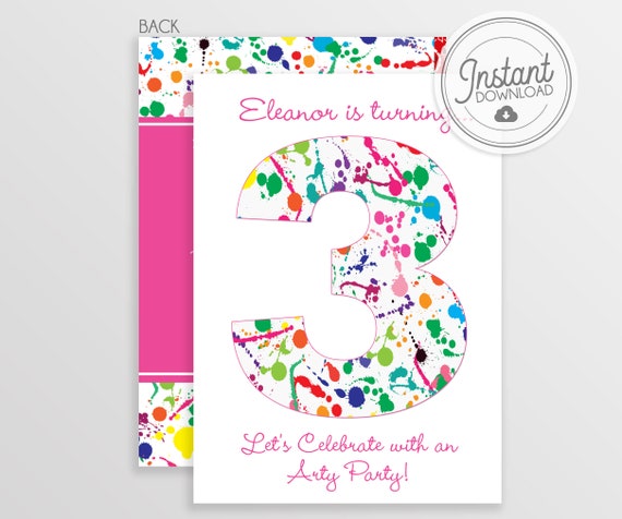 Paint Splatter Art Party Invitation- Instant Download & Editable File - Personalize at home with Templett Il_570xn