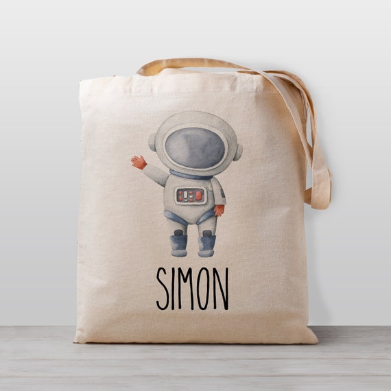 Personalized Kids tote bag, astronaut in space, Name school daycare toy bag, Boy Girl Kids, Gender Neutral Canvas Bag Il_570xn